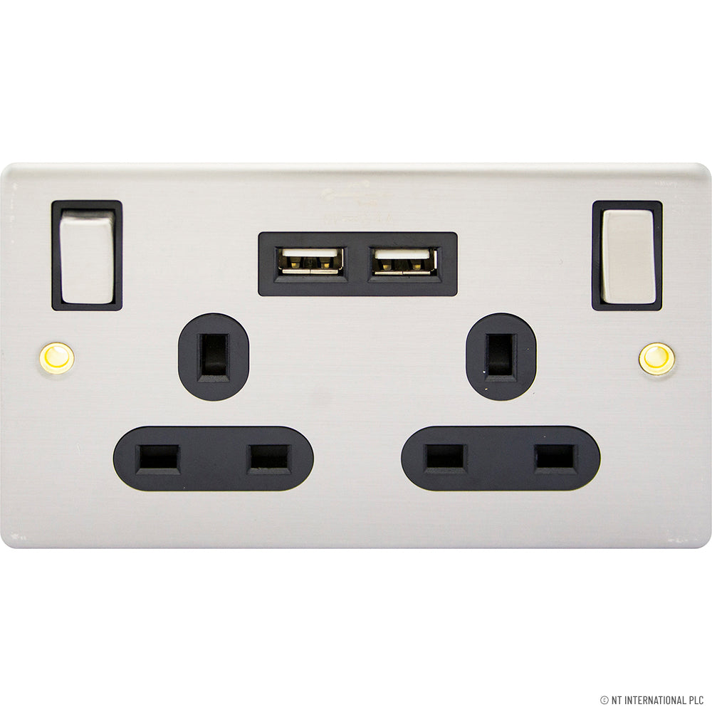 Double Socket with 2x2.4A S/Steel