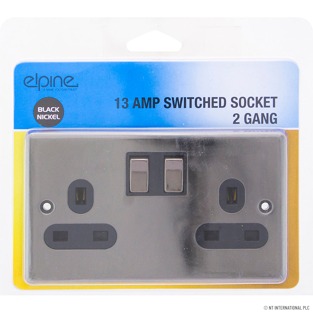13A 2G Switched Socket Black Nickel