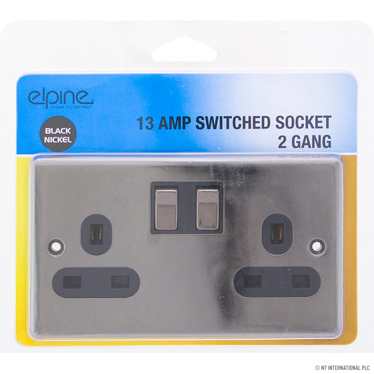 13A 2G Switched Socket Black Nickel