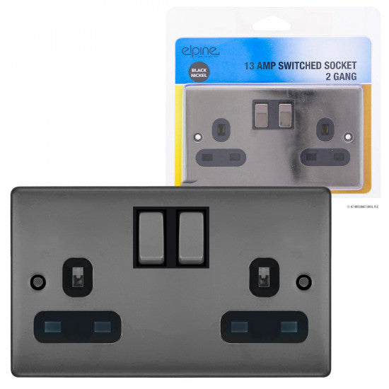 13A 2G Switched Socket Black Nickel