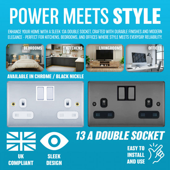 13A 2G Switched Socket Black Nickel