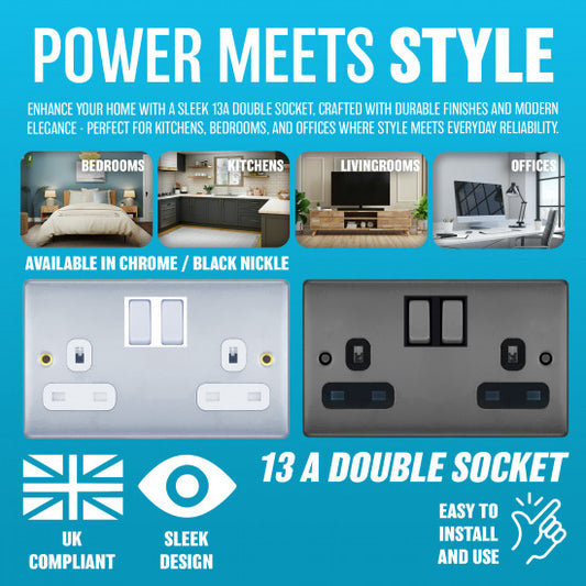 13A 2G Switched Socket Black Nickel
